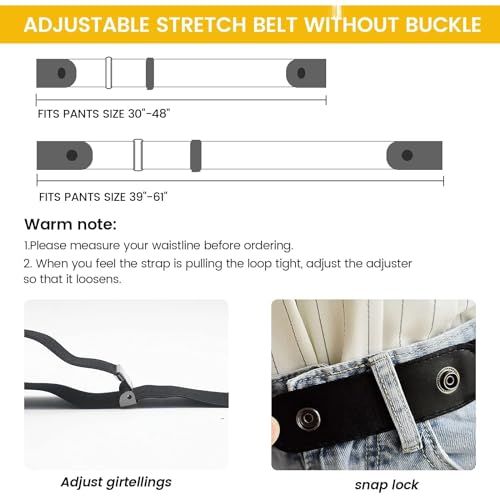 OTRIEK 2 Pieces Elastic Invisible Belt for Women Without Buckle Unisex No Buckle Buckless Men's Adjustable Elastic for Jeans Trousers Dress, Czarny/Kawa, Länge: 110 cm Breite: 3,5 cm2