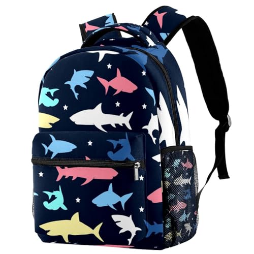 Sac à dos requins colorés et étoiles multicolore pour l'école 29.4x20x40cm