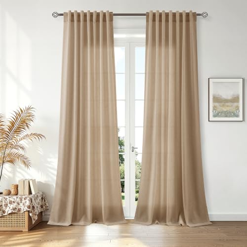 Nanspring Linen Curtains 90 Inch Long for Living Room Sand Beige 2 Panels