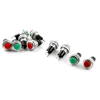 uxcell Red Green Button 2 Pin 10mm Male Thread Panel Mounting SPST Momentary Metal Pushbutton Switch AC125V 3A AC250V 6A 10pcs