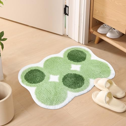 Bazasa Cute Light Green Moss Bath Mat Washable Non-Slip Funny Bathroom Rug Cute Bathroom Mat Ultra Soft Microfiber Absorbent Floor Carpet for Shower Tub Bedroom 32