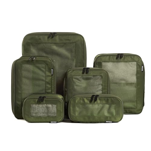 Image of Aerotrunk Compression Packing Cubes for Travel - Luggage Organizer Bags - Double Zipper Packing Cubes for Suitcases (6-Pack, Olive)