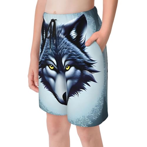 Fierce Wolf Head Youth Beach Pants, Soft and Breathable, with Drawstring Waist, Suitable for Sports and Leisure.4