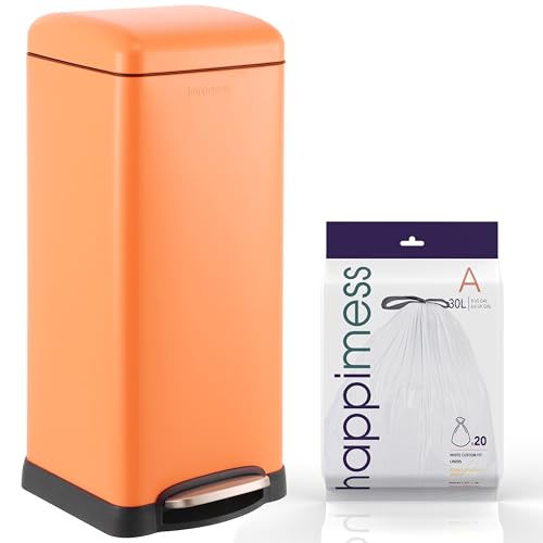 happimess HPM1007G Betty Retro 8-Gallon Step-Open Trash Can, Fingerprint Resistant, Modern, Minimalistic for Home, Kitchen, Laundry Room, Office, Bedroom, Bathroom, Carrot Cake