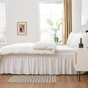 Meilawraparoundbedskirtthreefabricsideselasticdustruffled16inchtailoreddropeasytoinstallfaderesistantnaturalwhitequeenking  Urban Country Home Decor Meila wrap around bed skirt three fabric sides elastic dust ruffled 16 inch tailored dropeasy to install fade resistant natural white queenking  urban country home decor