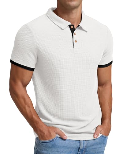 Sailwind Men's Waffle Knit Short Sleeve Casual Polo Shirts White