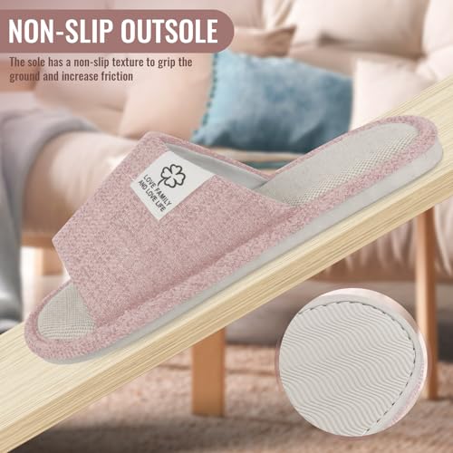 Slippers for Women,Memory Foam Soft Warm Slip On Open Toe Linen Cotton House Slippers,Anti-Skid Cozy for Indoor Outdoor Slippers3