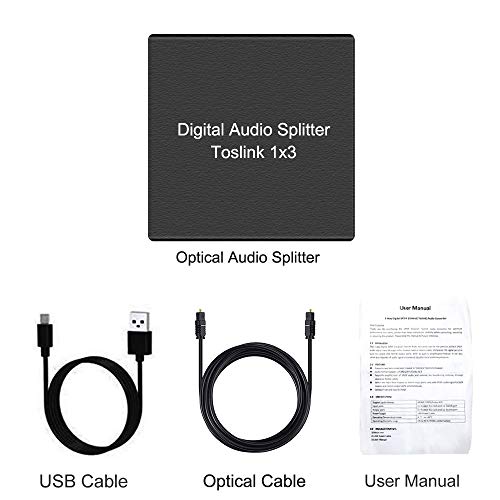 3 Port Toslink Splitter, Digital Optical Audio Splitter 1 Input 3 Output, SPDIF Toslink Fiber Audio Splitter Support LPCM 2.0/DTS/Dolby Digital, for Amplifier, Sound bar, Xbox, PS4, Blue-Ray, DVD Ect