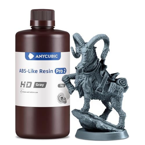 ANYCUBIC ABS-Like Resin Pro 2 3D Printer Resin with Enhanced Strength and Toughness High Precision and Minimal Shrinkage 3D Resin Widely Compatible with All Resin 3D Printers(HD Grey 1kg)