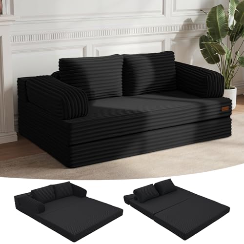 Lista de Sofa Cama Coppel Precios los más recomendados. 45 MeMoreCool - Sofá cama convertible color negro, plegable, tamaño Queen, sofá con almohadas, futón plegable de pana para recámara, sala de estar, espacio pequeño