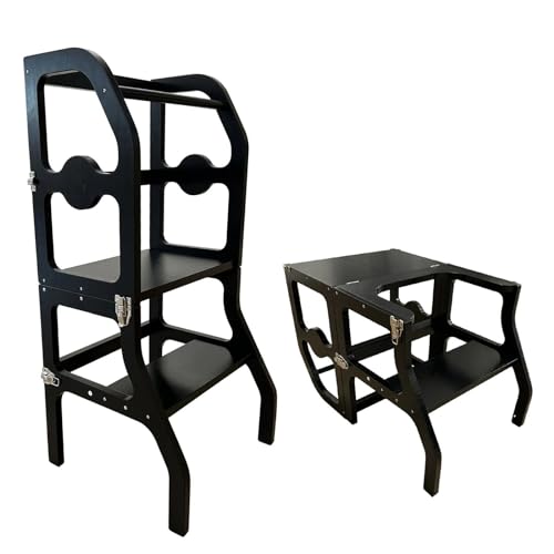 HYGRAD Kitchen Nursery Step Stool For Kids Children Toddlers 2 in 1 Kids Step Stool & Table Chair Wooden Nursery Furniture (Black)