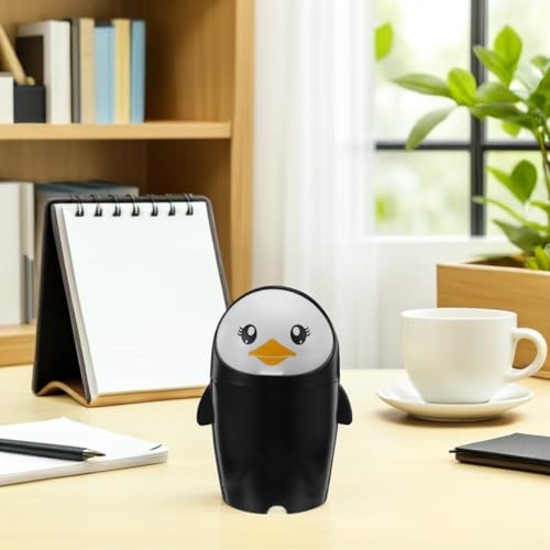 Miniatura 9 de Diyeah Papelera De Escritorio Con Tapa Mini Papelera Pingüino Pequeña Bote De Basura De Mesa Para Oficina Dormitorio Decoración Creativa
