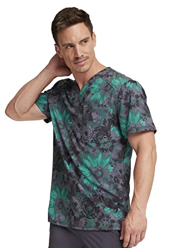 Cherokee Infinity Men Scrubs Top V-Neck Plus Size Ck902, 2Xl, Texture Burst #TOP2