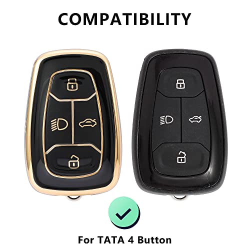 Image of Keyzone Pack of 2 TPU Car Key Cover Compatible for: Nexon, Harrier, Tigor BS6, Tigor EV, Safari 2021, Altroz, Safari Gold, Gravitas, Punch Smart Key (Gold Black and Silver Black)