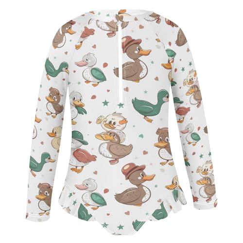 Cute Duck Girls Long Sleeve Swimsuit Rash Guard One Piece Bathing Suits Zipper 3-12T2