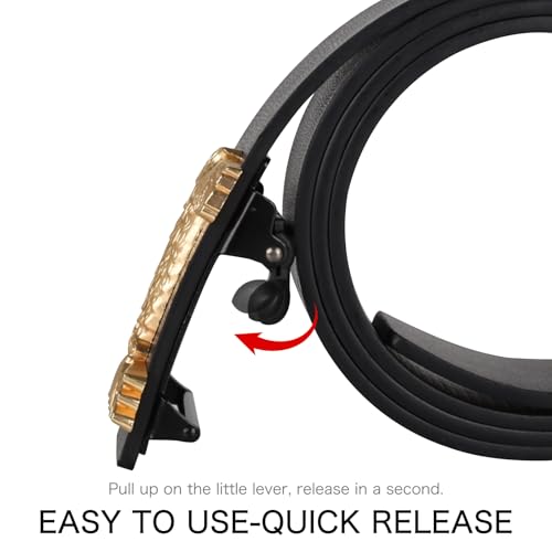 Image of Aurolran Men&Womens Leather Dress Belt Business Automatic Buckle Belt Color-Black Silver Gold