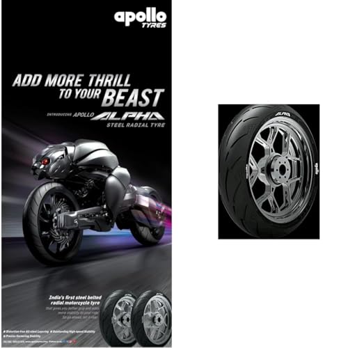 Image of Apollo tyres Alpha H1 150 /60% Zr17 66W Steel Belted Radial Tubeless Rear Tyre & Alpha H1 110 /70 R17 54W Tubeless Tyre, 110 Mm, 70