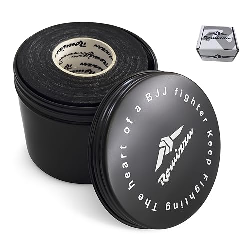 Fingerband – inklusive Metalletui und Geschenkbox – 6 x (8 m x 8 mm) – 100 % Baumwolle, extra starker Klebstoff – schweißfest und rutschfest – BJJ, Klettern und andere Sportarten (Schwarz, 8 m x 8 mm)