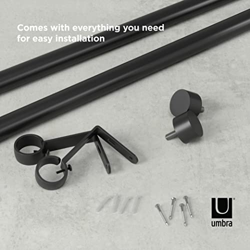 Umbra Cappa 1-Inch Curtain Rod, Includes 2 Matching Finials, Brackets & Hardware, 120 To 180-Inches, Black #TOP2