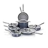 Ninja neverstick ceramic pro 14 piece cookware set non stick pots pans set with glass lids ceramic coated stainless steel stove to oven safe all stovetops induction compatible blue cw39014mm  urban country home decor