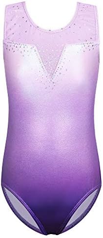 ZNYUNE Girls One Piece Blue Gradient Color Sparkle Leotard Dancing Ballet Gymnastics Athletic Leotards for Little Girl