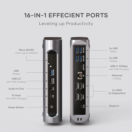 Satechi 16 in 1 Thunderbolt 4 USB C Docking Station, 100W Charging, up to 4 Screens 4K/60Hz, USB C Data, 6 USB-A Ports, Micro/SD Card Readers, 2.5Gbps Ethernet, for Mac/Windows, for MacBook Air/Pro M4 - Thumbnail 4