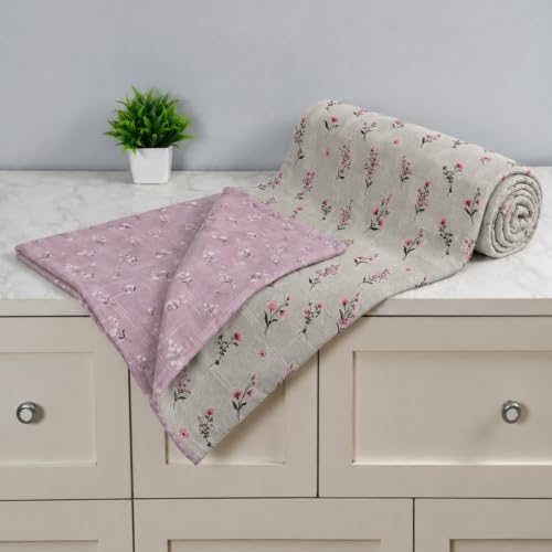 Image of Florida Reversible Cotton Dohar - Single Size (220x160 cm, 90 GSM, Pink Floral Pattern), Soft & Lightweight Blanket for All Seasons, Breathable & Skin‑Friendly Fabric