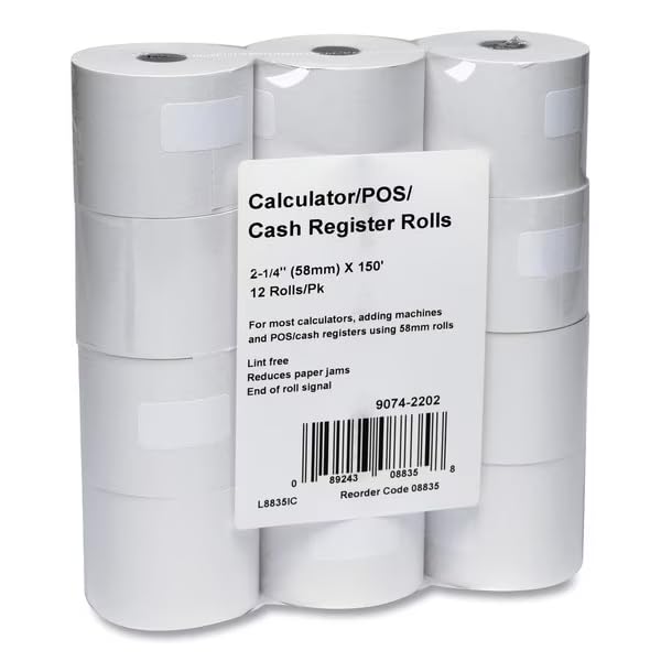 ICONEX 8835 Impact Bond Rollos de papel, 2.25 pulgadas x 150 pies, blanco, paquete de 12