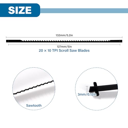VooGenzek 20 PCS Scroll Saw Blades Set, 10 Teeth Carbon Steel Coping Saw Blade, Pinned Scroll Saw Blade - Image 2