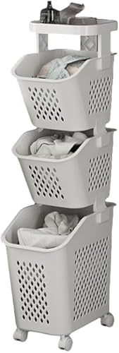 Rutexc ランドリー収納使い勝手の二段式洗濯物入れ 上の棚で小物を収納 下のバケツで洗濯物を整理 車輪付きで移動も簡単な収納アイテム
