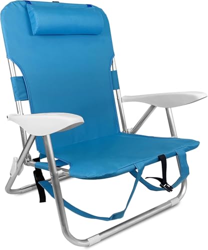 TIENDA EURASIA   Silla de Playa Plegable con Cojín, 4 Posiciones, Estructura de Aluminio Ligera y Resistente, Tela de Textileno, Multiposición, 60 x 59 x 85.5 cm, Sillas de Playa Plegables
