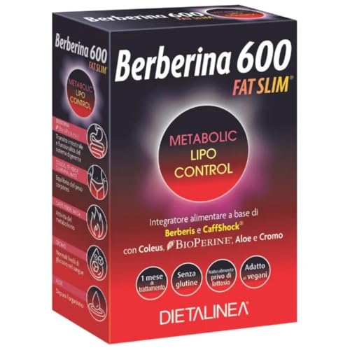 DietaLinea Berberina 600 Fat Slim con CaffShock® | Integratore con Cromo Picolinato e Coleus | Supporto al Metabolismo e Equilibrio del Peso | 60 Compresse - 1 Mese