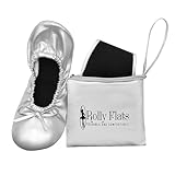 Women's Foldable Ballet Flats – Portable Flat Shoes for Travel and Wedding that Fit in Your Purse (L, Silver)