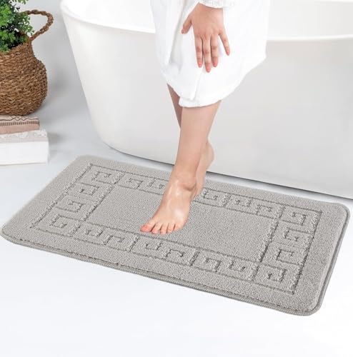 Paradise Products Greek Key Pattern Bath Mats 2 Piece Sets Non Slip Bathroom Mat, Soft Washable Rug Quick Dry Water Absorbent Bathroom Shower Mat & Pedestal Set (Silver) - 7