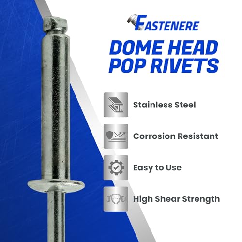 Fastenere Pop Rivets - 1/4" x 3/4" (25pcs) Heavy Duty, Open-End, Stainless Steel, Dome-Head Blind Rivets, Corrosion-Resistant, High Tensile & Shear Strength, 8-12 Gap 0.626"-0.750" by Fastenere - Image 3