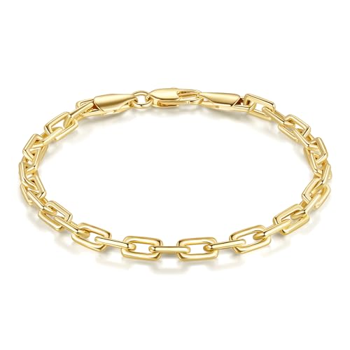 Simlayton 14K Gold Bracelet for Women 14K Gold Bracelets for Women Trendy Paperclip Bracelet for Womens Clean Oval Links Mens Bracelets (7.5 Inches)