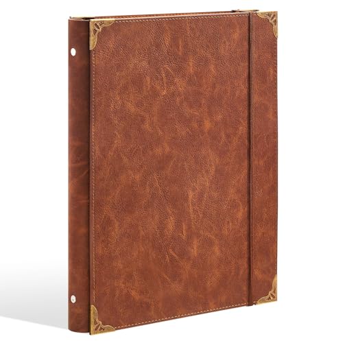 Ovesmusl PU Leather 3 Ring Binder Fits 8.5"x11" Letter Size Paper, 1 Inch Round Ring Binder Holds 200 Sheets, Notepad Paper Cover Loose Leaf Organizer for School, Vintage Brown