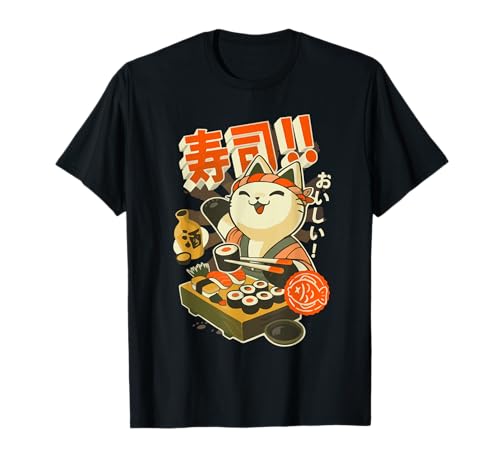 Ramen clothing graphic Cat Sushi Kawaii Anime Tee Japanese T-Shirt