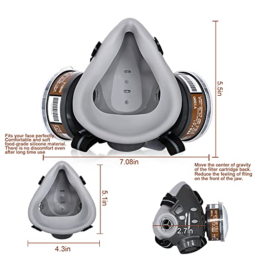 Reusable Face Cover With Filters Set -Active Carbon Respirator For Painting Against Gas/Dust/Organic Vapors/Smells/Fumes/Sawdust/Asbestos Suitable For Painting,Staining,Car Spraying,Sanding &Cutting #TOP3