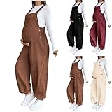 VPQILH Womens Corduroy Dungarees, Ladies Maternity Jumpsuit Solid Color Romper Sleeveless Bib Overalls Loose Fit Playsuit Adjustable Bodysuit, Casual Comfortable Overalls for Pregnant Women Black