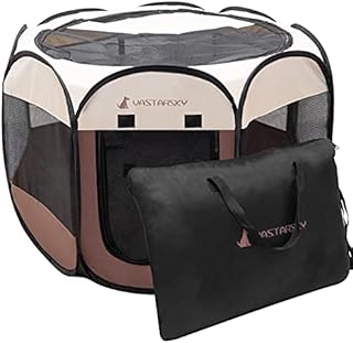Foldable Portable Pet Playpen, Soft Pop up Pet Playpens for Puppy Dog Kitten Cat, Lightweight Fabric Playpen with Breathable Mesh, Pet Cage for Indoor and Outdoor Use (36 x 36 x 23 in, Coffee)