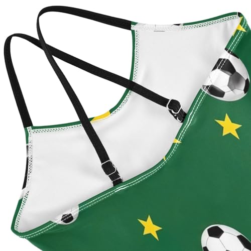 Girls Swimming Suits Beach Swimsuit 3-10 Y with Adjustable Shoulder Strap, Black White Soccer Green4