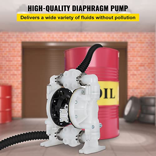 Image of VEVOR Air-Operated Double Diaphragm Pump 1 inch Inlet /Outlet 30GPM Polypropylene Max 120PSI for Chemical and Industrial Use