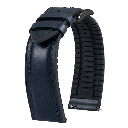 Image of BINLUN Leather Watch Band 14mm 16mm 18mm 19mm 20mm 21mm 22mm Quick Release Premium Oil Wax Leather and Breathable Silicone Hybrid Watch Bands Replacement Strap for Men Women
