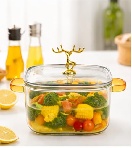 Image of bellemax 1pcs Set of 1500 ml Each Casserole with Glass lid Microwave Oven Safe Serving Bowl Tempered Glass, for Rice and Boiling Food Multipurpose (BM-01)
