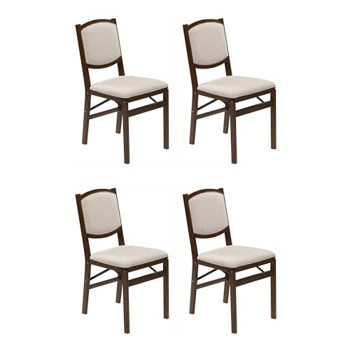 MECO Stakmore Contemporary Premium Solid Wood Dining Compact Folding Chair Set with Fabric Padded Upholstered Seat, Fruitwood, Set of 4