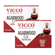 Vicco Agarwood Oil Bathing Bar, Premium Ayurveda-Inspired Cleansing Bar, Rich Woody Aroma, Creamy Lather for a Luxury Bath Ritual, 3.52 oz 2 Pack