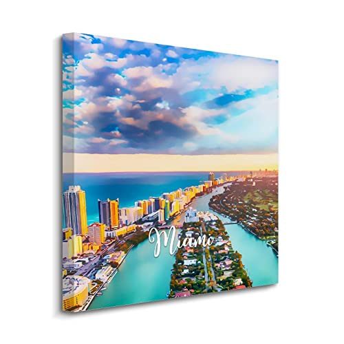 Toile murale Miami 40x40 cm avec cadre pour décoration de salon