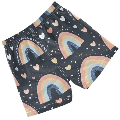 Pigsaly Boys Swim Trunks Dots Boho Rainbow Hearts Boys Board Shorts Swimsuit Swimwear Summer Bathing Suit 5T2