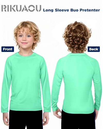 Image of Boys UPF 50+ Rash Guard Swim Shirt, Kids Youth Long Sleeve Sun Protection UV Rashguard Shirts for Water Surfing Beach